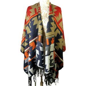 NWT Southwest Aztec Women's One Size Open Poncho Cardigan Red and Black Boutique